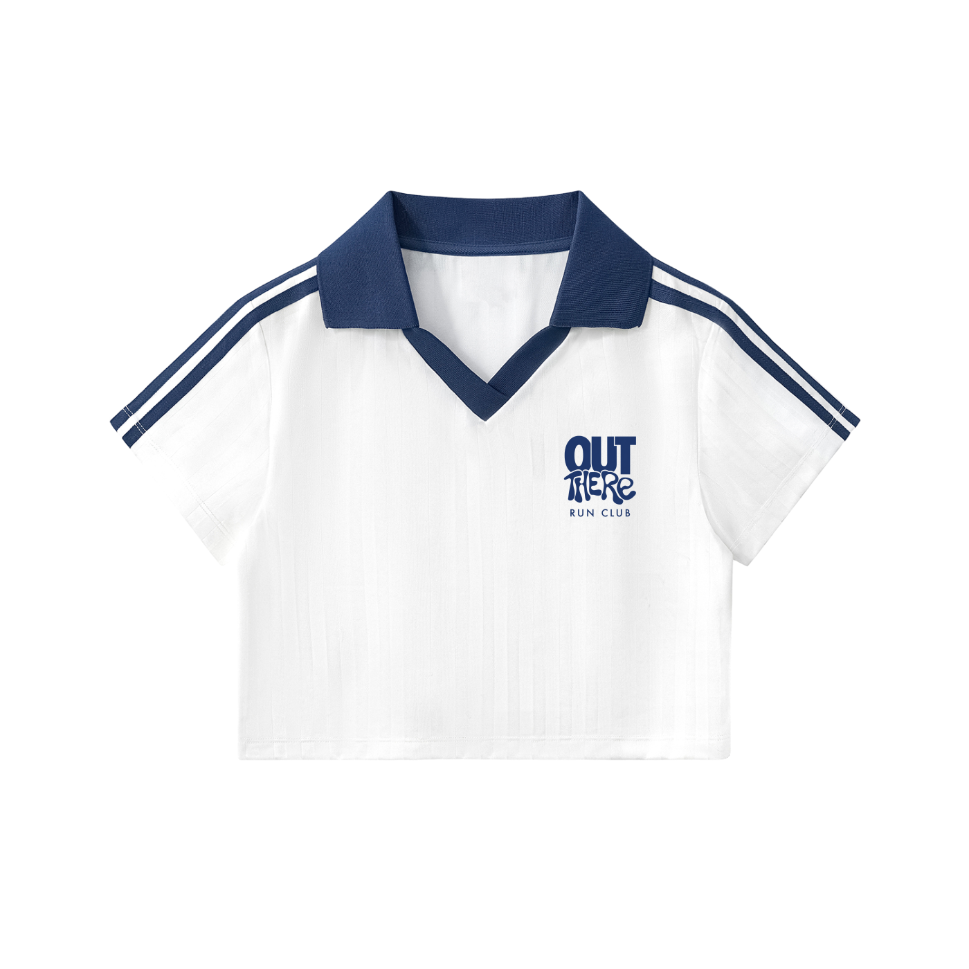 Out There Run Club Collar and Cropped Jersey (White and Navy))
